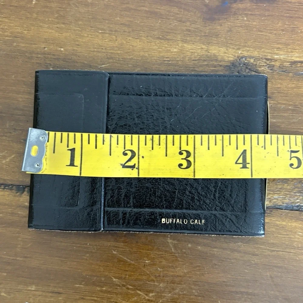 Vtg Buffalo Calf Leather Card Wallet Pebbled Suit Pocket Bifold Photo Black